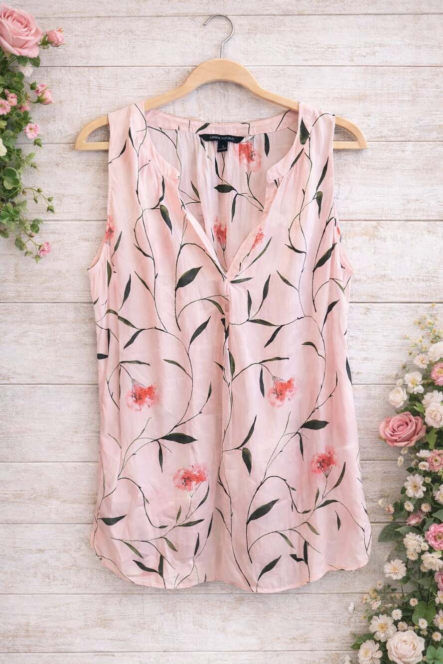 Banana Republic Pink Floral Sleeveless Split Neck Blouse Size S - Picture 2 of 5